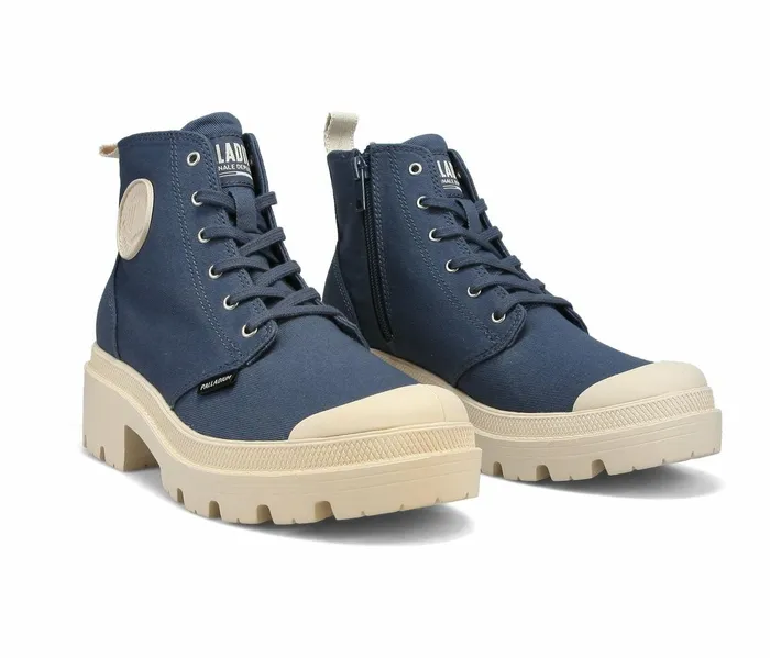 Women Palladium Heel Boots Pallabase Twill Vintage Indigo