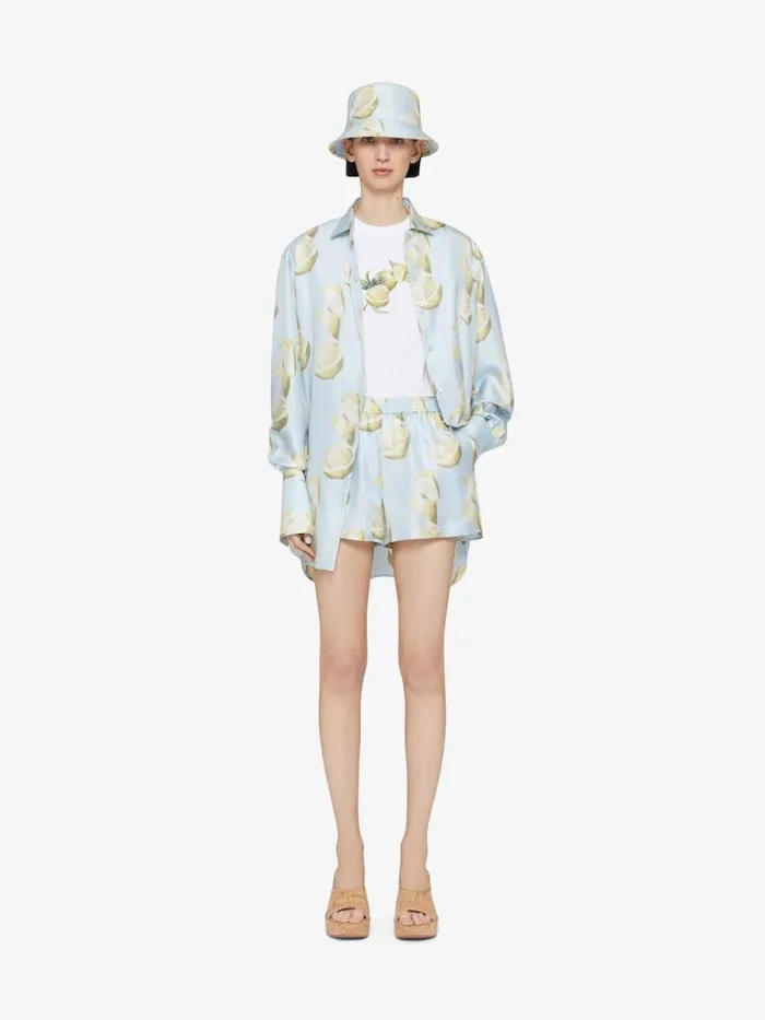 Women Pants and Shorts Givenchy Shorts In Silk With Lemon Print Blueyellow