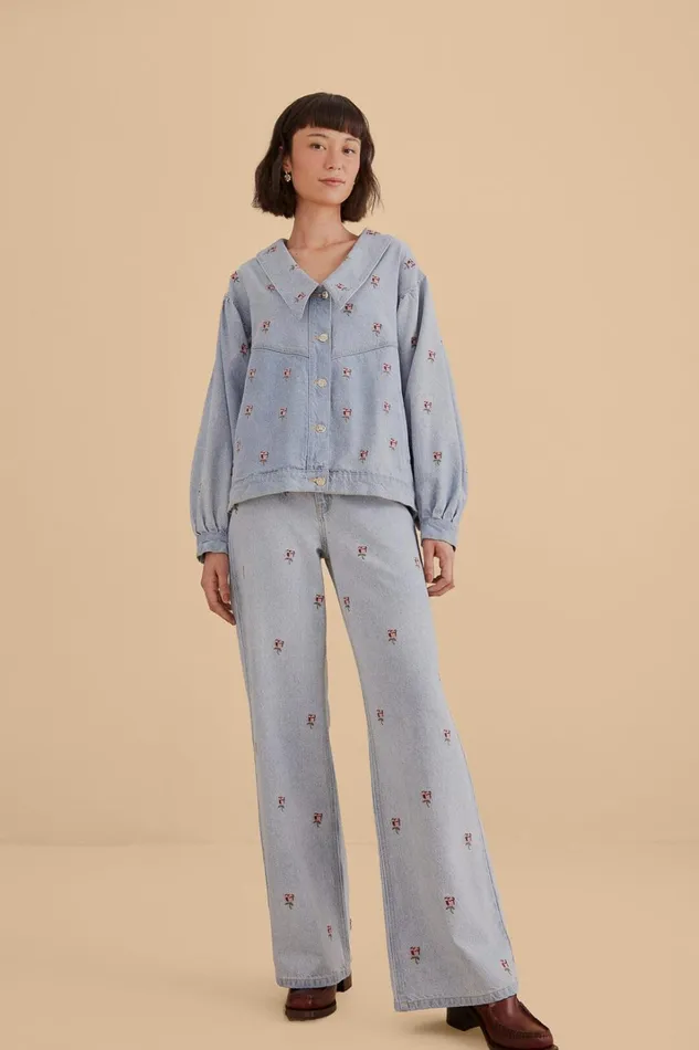 Women Pants Farm Rio Rose Embroidered Denim Pants