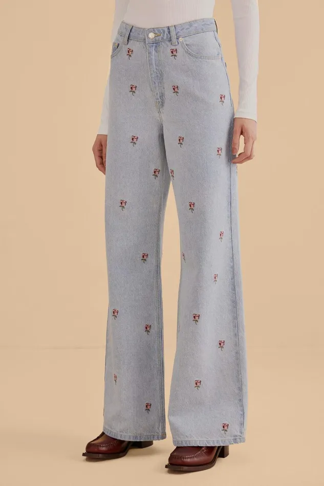 Women Pants Farm Rio Rose Embroidered Denim Pants