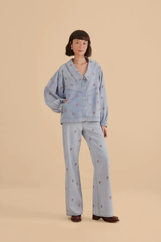Women Pants Farm Rio Rose Embroidered Denim Pants
