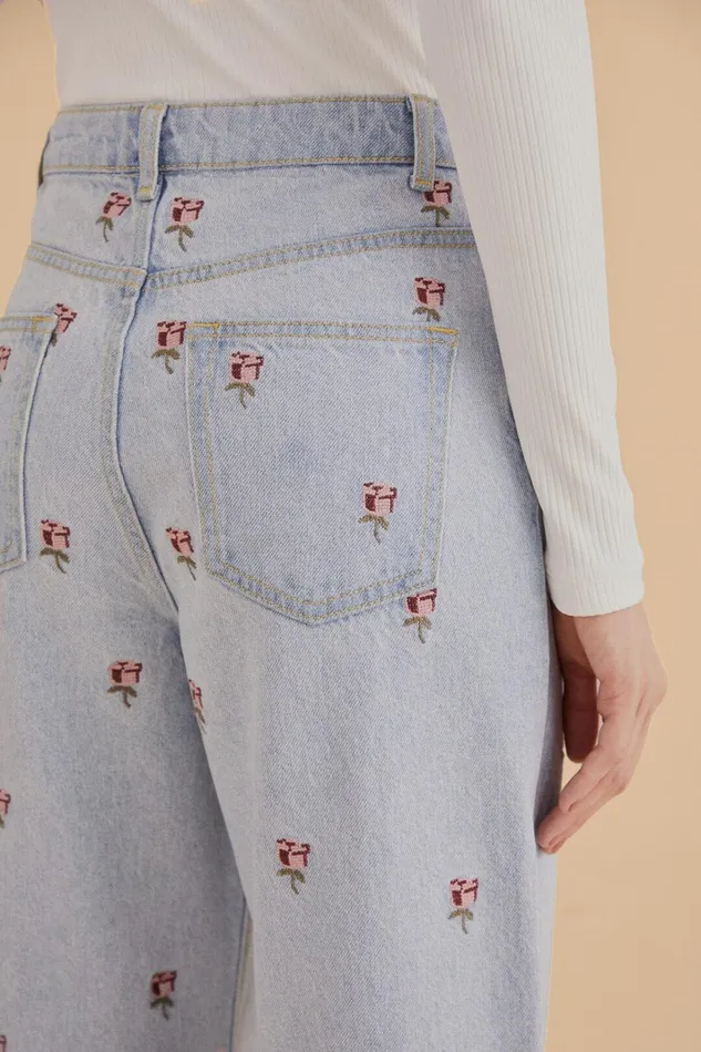 Women Pants Farm Rio Rose Embroidered Denim Pants