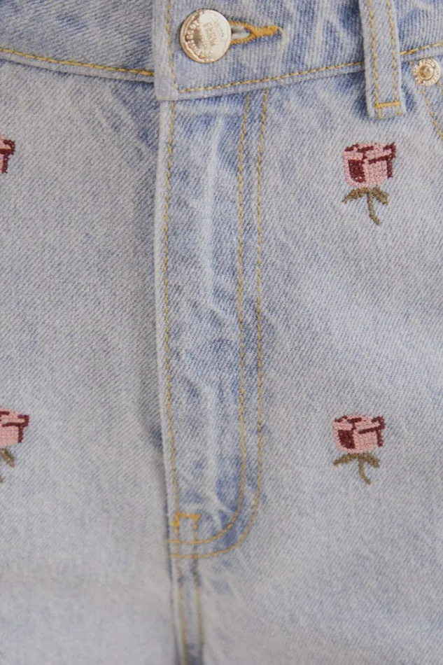 Women Pants Farm Rio Rose Embroidered Denim Pants