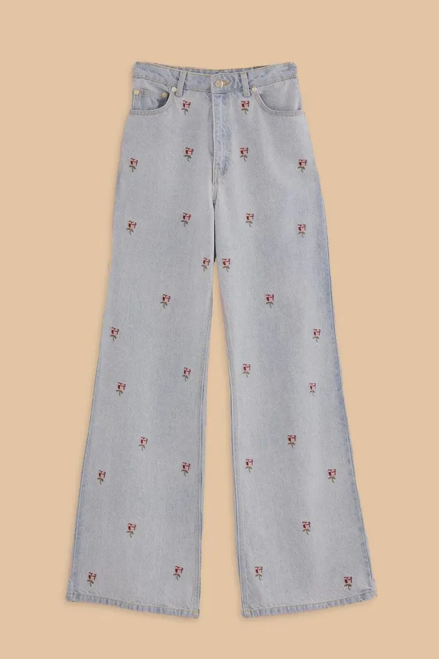 Women Pants Farm Rio Rose Embroidered Denim Pants