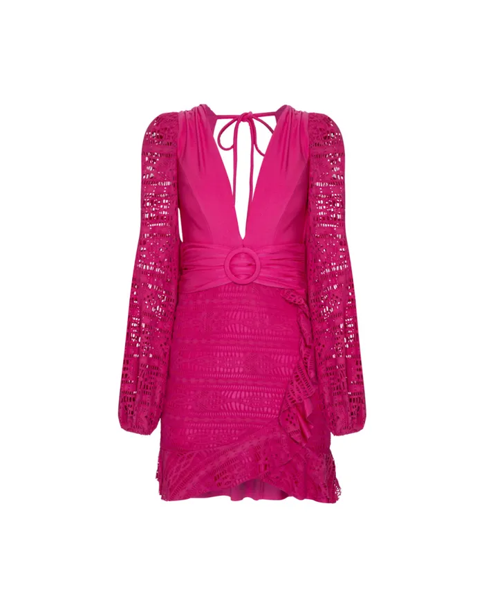 Women PatBO Beach Dresses CROCHET PLUNGE MINI DRESS EXCLUSIVE Flamingo