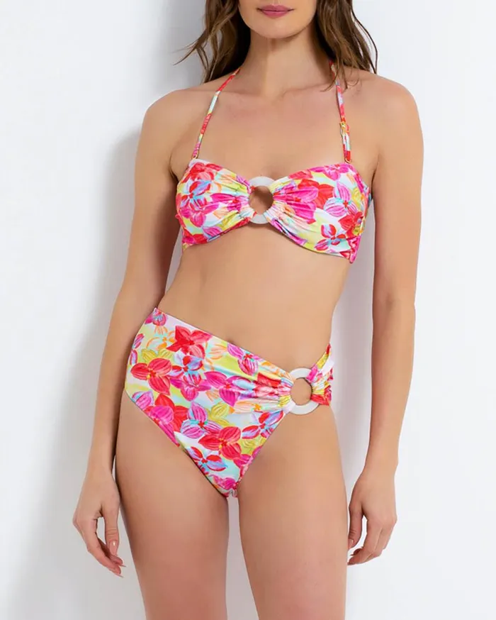 Women PatBO Bikinis Hydra MidRise Bikini Bottom FINAL SALE Pink Multi