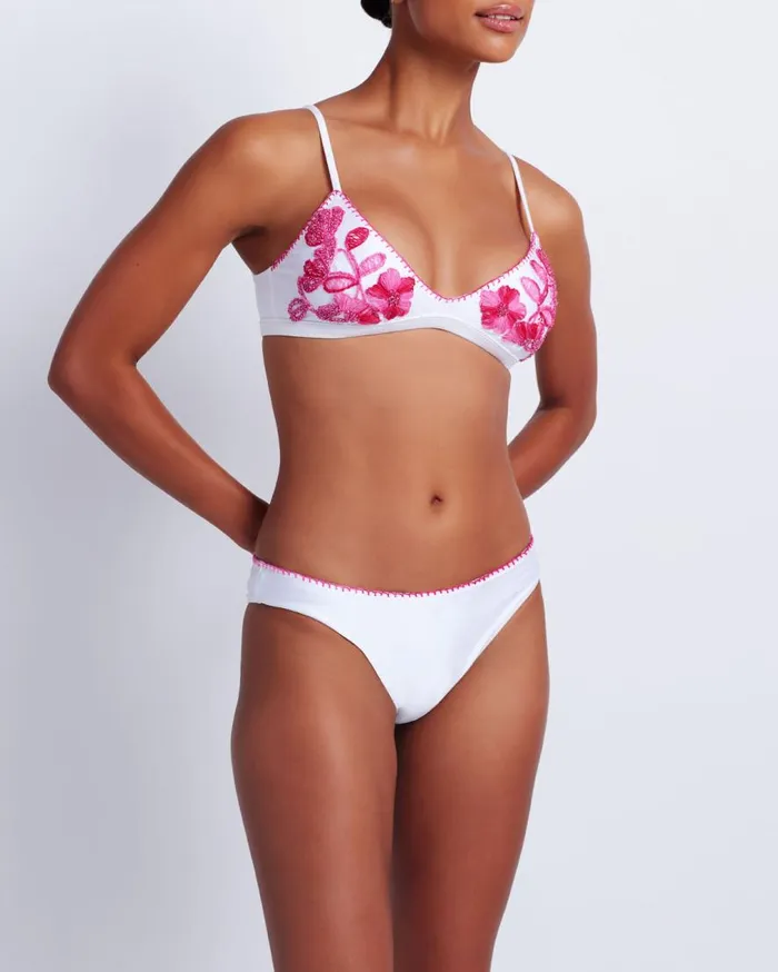 Women PatBO Bikinis Viera Embroidered Bikini Bottom White Women PatBO Bikinis Viera Embroidered Bikini Bottom White