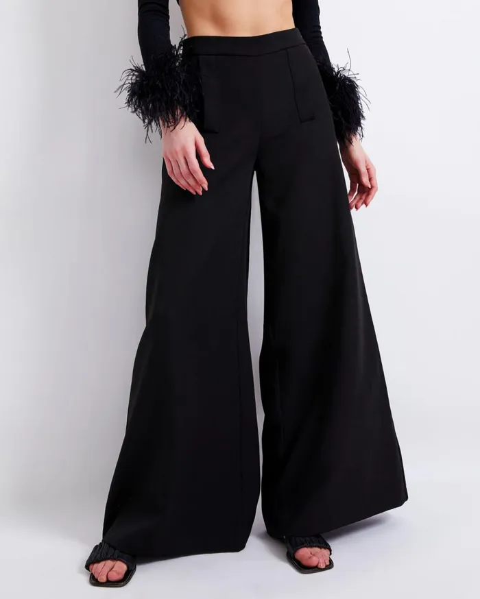 Women PatBO Bottoms CREPE WIDE LEG PANT FINAL SALE Black