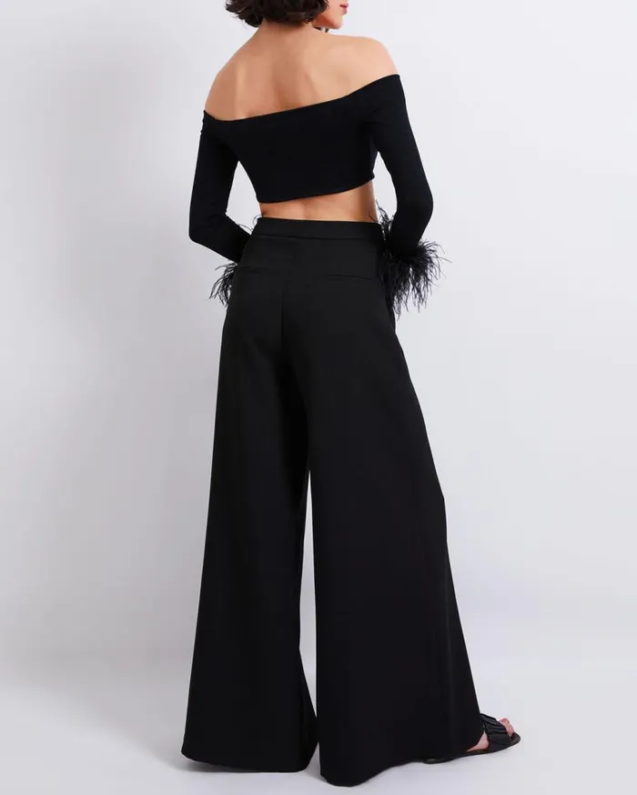 Women PatBO Bottoms CREPE WIDE LEG PANT FINAL SALE Black Women PatBO Bottoms CREPE WIDE LEG PANT FINAL SALE Black