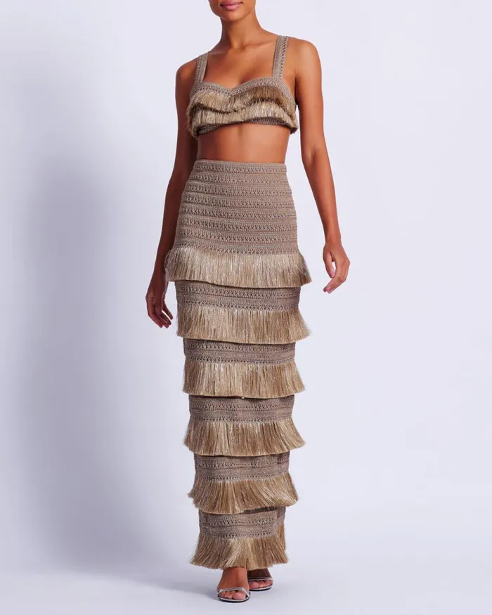 Women PatBO Bottoms Metallic Fringe Maxi Skirt Gold Women PatBO Bottoms Metallic Fringe Maxi Skirt Gold