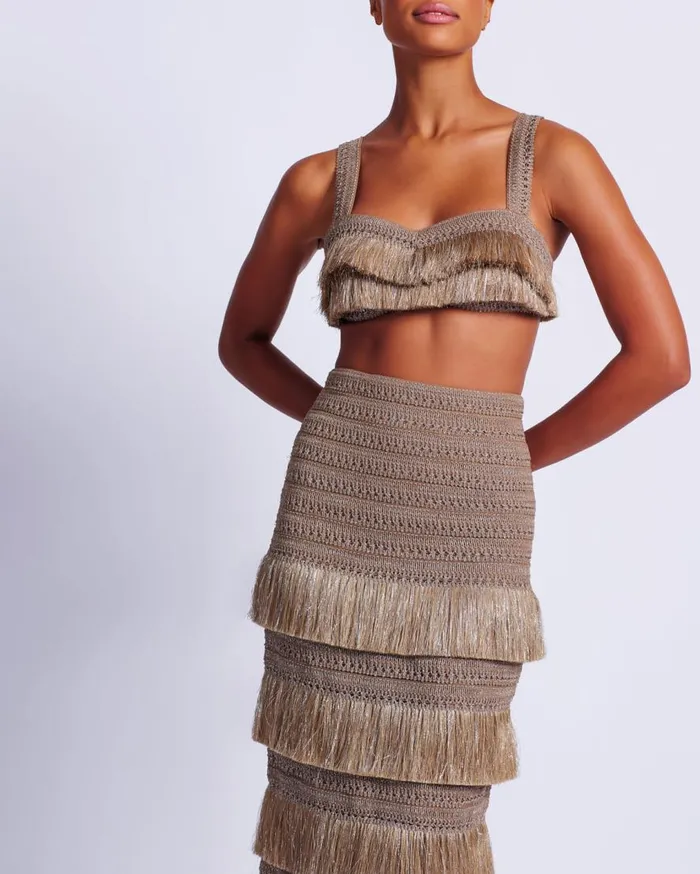 Women PatBO Bottoms Metallic Fringe Maxi Skirt Gold Women PatBO Bottoms Metallic Fringe Maxi Skirt Gold