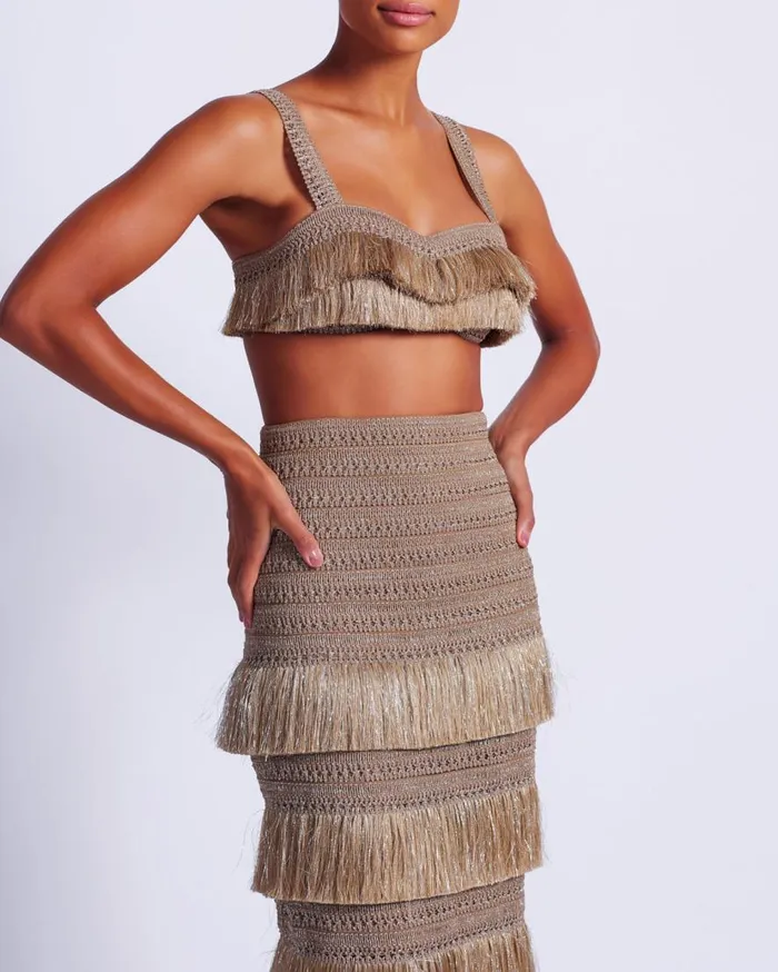 Women PatBO Bottoms Metallic Fringe Maxi Skirt Gold Women PatBO Bottoms Metallic Fringe Maxi Skirt Gold