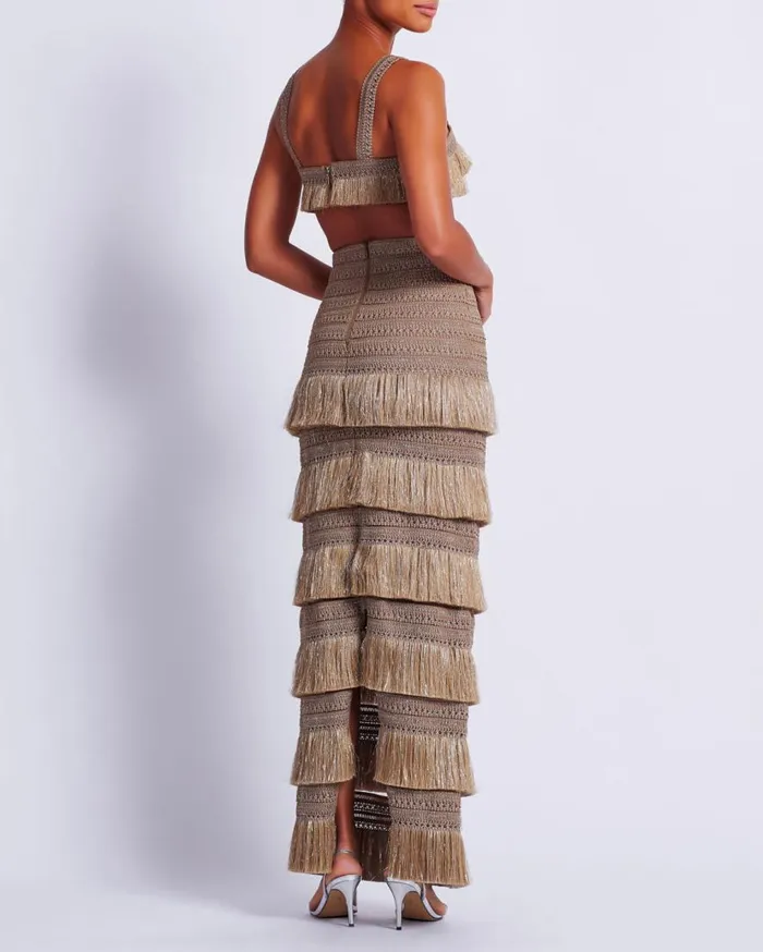 Women PatBO Bottoms Metallic Fringe Maxi Skirt Gold Women PatBO Bottoms Metallic Fringe Maxi Skirt Gold