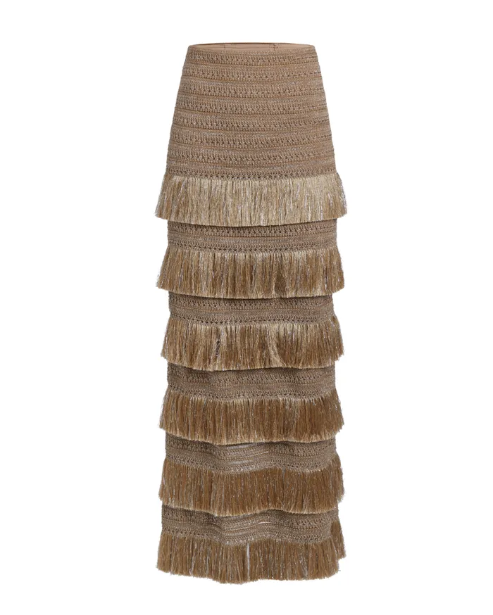 Women PatBO Bottoms Metallic Fringe Maxi Skirt Gold Women PatBO Bottoms Metallic Fringe Maxi Skirt Gold