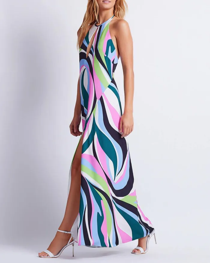 Women PatBO Dresses and Jumpsuits DELOS KEYHOLE MAXI DRESS FINAL SALE Black Multi