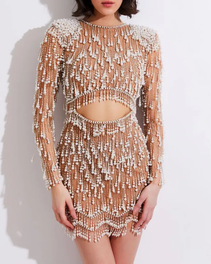 Women PatBO Dresses and Jumpsuits Fully Beaded CutOut Cocktail Dress FINAL SALE White