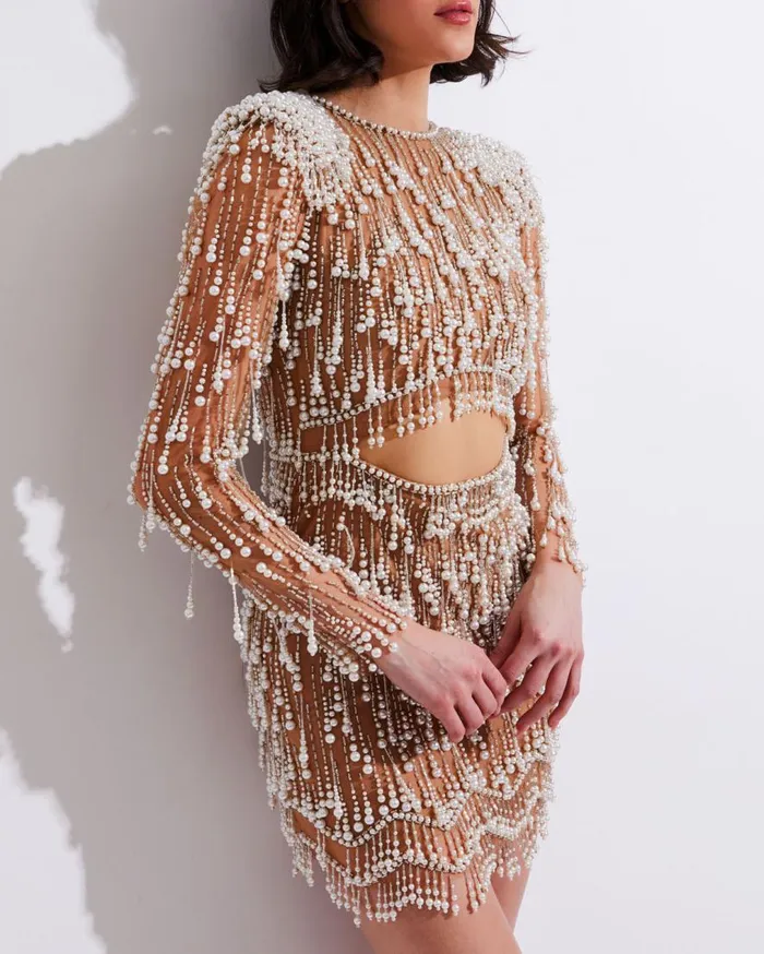Women PatBO Dresses and Jumpsuits Fully Beaded CutOut Cocktail Dress FINAL SALE White