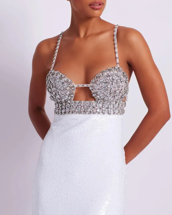 Women PatBO Dresses and Jumpsuits HANDBEADED SEQUIN MIDI DRESS FINAL SALE White