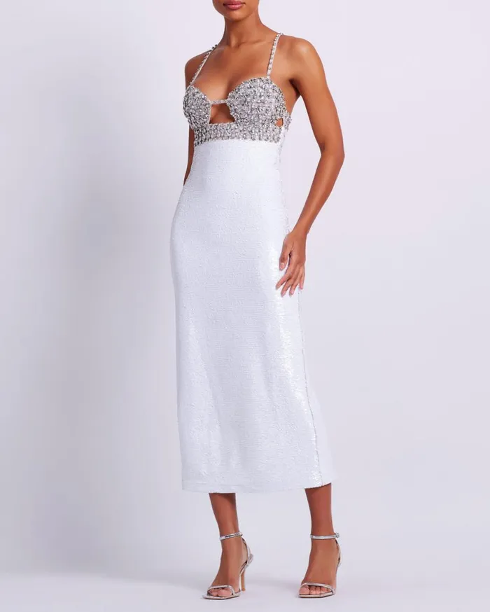 Women PatBO Dresses and Jumpsuits HANDBEADED SEQUIN MIDI DRESS FINAL SALE White