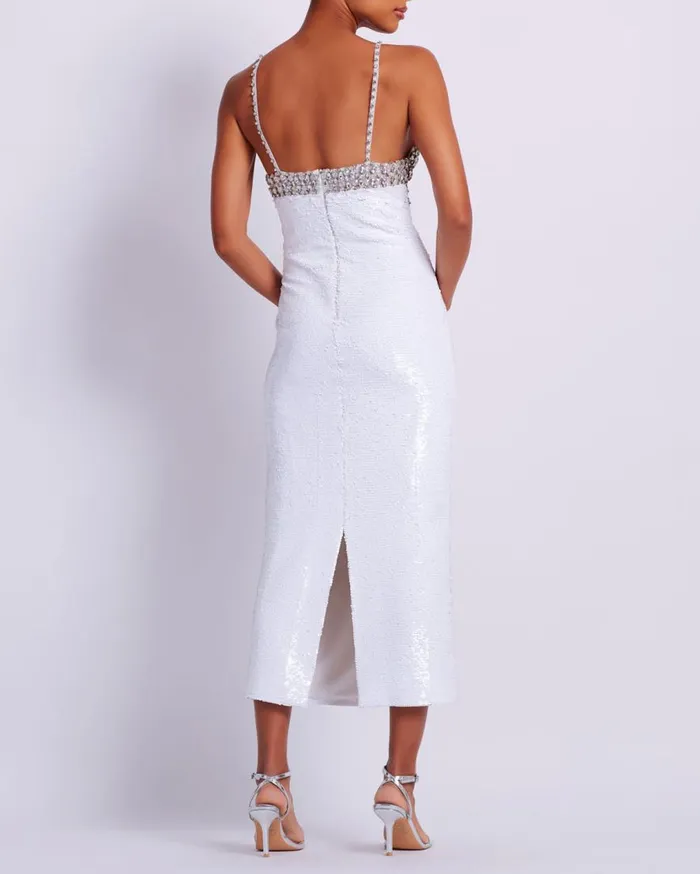 Women PatBO Dresses and Jumpsuits HANDBEADED SEQUIN MIDI DRESS FINAL SALE White