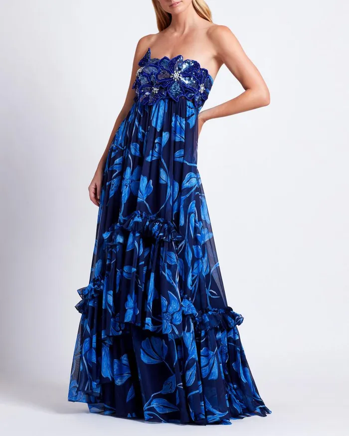 Women PatBO Dresses and Jumpsuits Nightflower Beaded Strapless Gown FINAL SALE Indigo