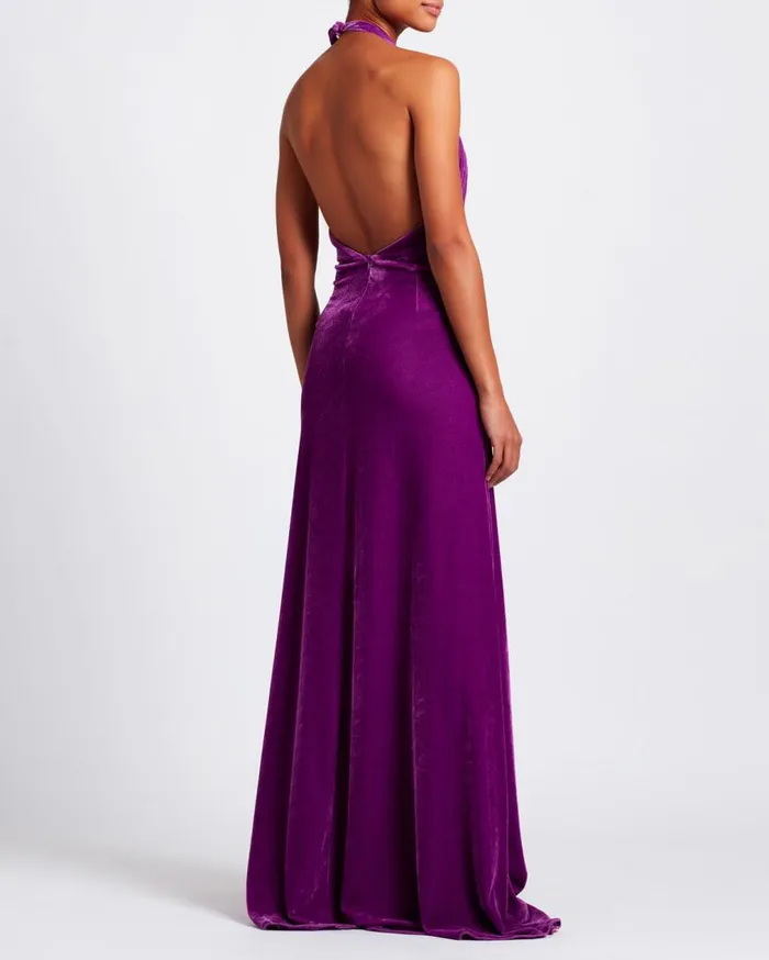 Women PatBO Dresses and Jumpsuits PLUNGE VELVET MAXI DRES WITH BEADED FRINGE FINAL SALE Purple