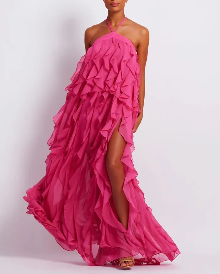 Women PatBO Dresses and Jumpsuits Ruffle Halterneck Maxi Dress FINAL SALE Malibu