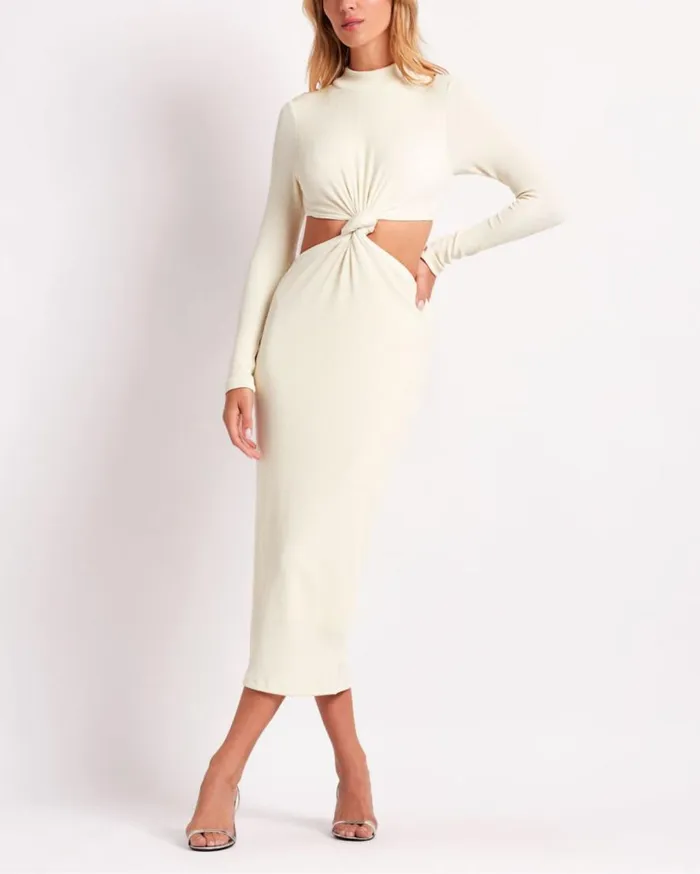 Women PatBO Dresses and Jumpsuits Stretch Knit Midi Dress FINAL SALE Ecru