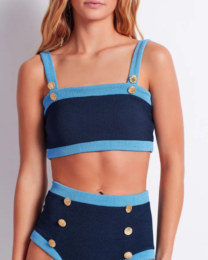 Women PatBO Matching Sets Colorblock Knit Bikini Top FINAL SALE French Navy