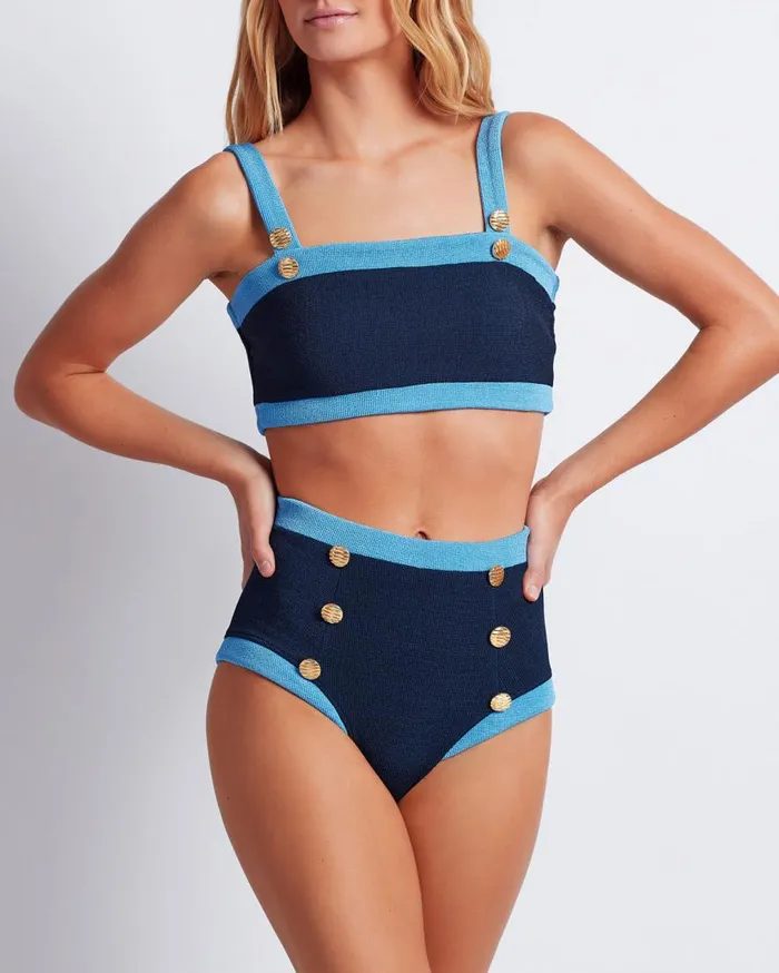 Women PatBO Matching Sets Colorblock Knit Bikini Top FINAL SALE French Navy Women PatBO Matching Sets Colorblock Knit Bikini Top FINAL SALE French Navy