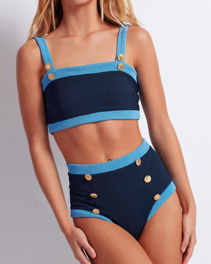 Women PatBO Matching Sets Colorblock Knit Bikini Top FINAL SALE French Navy Women PatBO Matching Sets Colorblock Knit Bikini Top FINAL SALE French Navy