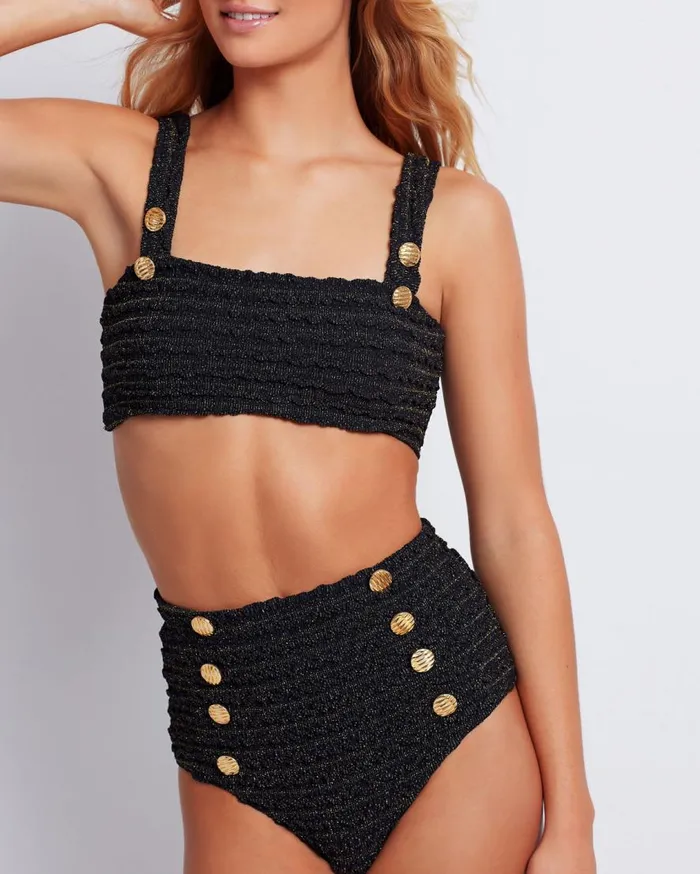 Women PatBO Matching Sets Crinkle Lurex Bikini Bottom Black