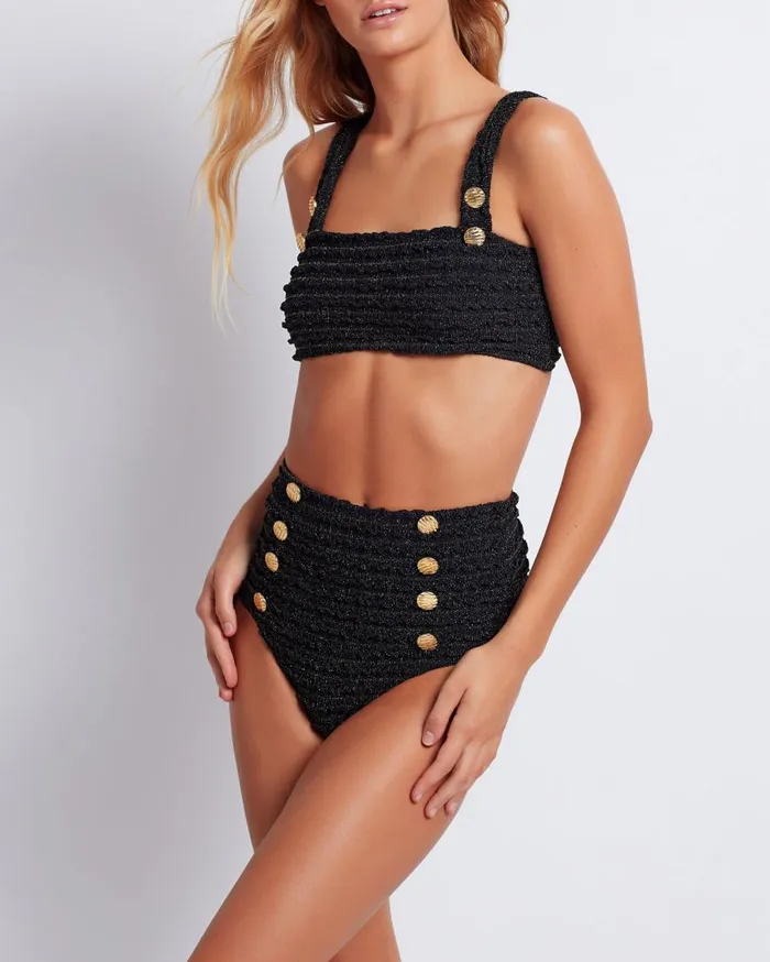Women PatBO Matching Sets Crinkle Lurex Bikini Bottom Black Women PatBO Matching Sets Crinkle Lurex Bikini Bottom Black