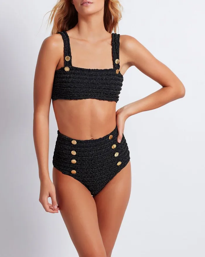 Women PatBO Matching Sets Crinkle Lurex Bikini Bottom Black Women PatBO Matching Sets Crinkle Lurex Bikini Bottom Black