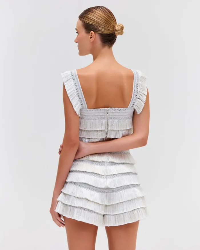 Women PatBO Matching Sets Metallic Fringe Shorts Silver Women PatBO Matching Sets Metallic Fringe Shorts Silver