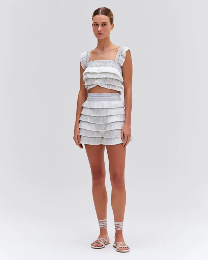 Women PatBO Matching Sets Metallic Fringe Shorts Silver Women PatBO Matching Sets Metallic Fringe Shorts Silver