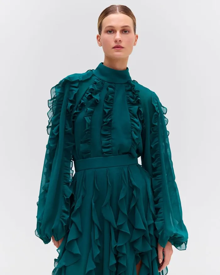 Women PatBO Matching Sets Ruffle High Neck Blouse Galapagos Women PatBO Matching Sets Ruffle High Neck Blouse Galapagos