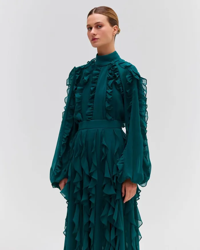 Women PatBO Matching Sets Ruffle High Neck Blouse Galapagos Women PatBO Matching Sets Ruffle High Neck Blouse Galapagos