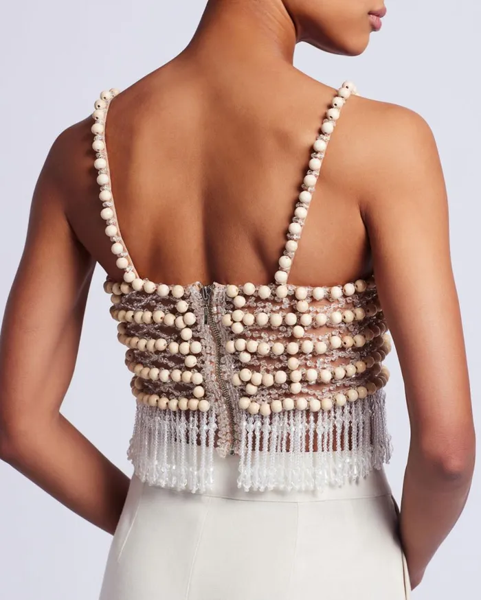 Women PatBO Matching Sets Wood And Crystal Beaded Top RUNWAY Natural Women PatBO Matching Sets Wood And Crystal Beaded Top RUNWAY Natural