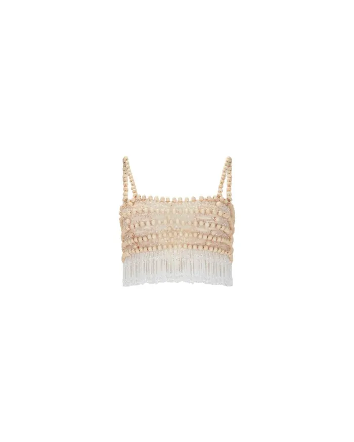 Women PatBO Matching Sets Wood And Crystal Beaded Top RUNWAY Natural Women PatBO Matching Sets Wood And Crystal Beaded Top RUNWAY Natural