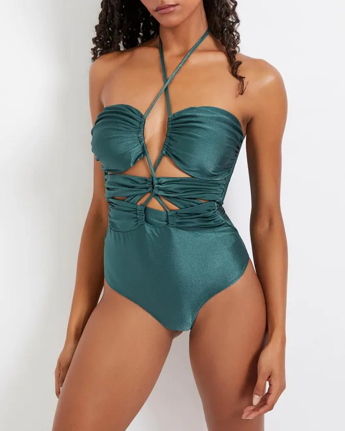 Women PatBO One Pieces LaceUp One Piece Swimsuit FINAL SALE Palace Green