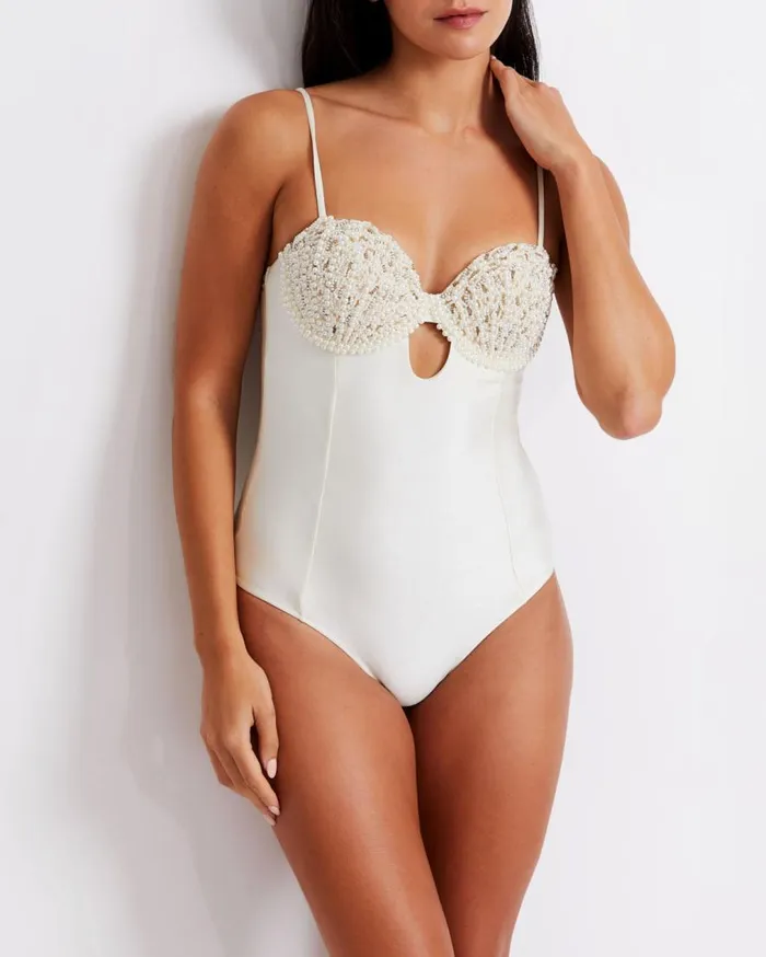 Women PatBO One Pieces Shell Beaded One Piece FINAL SALE Ivory