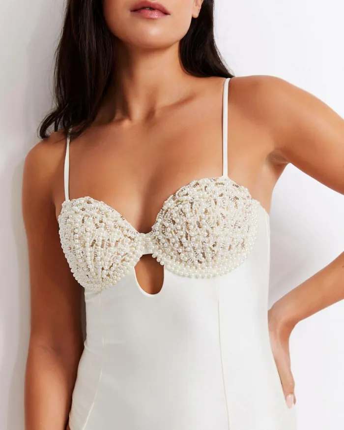 Women PatBO One Pieces Shell Beaded One Piece FINAL SALE Ivory