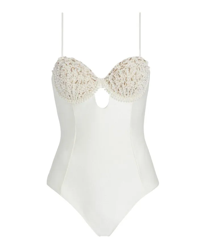 Women PatBO One Pieces Shell Beaded One Piece FINAL SALE Ivory