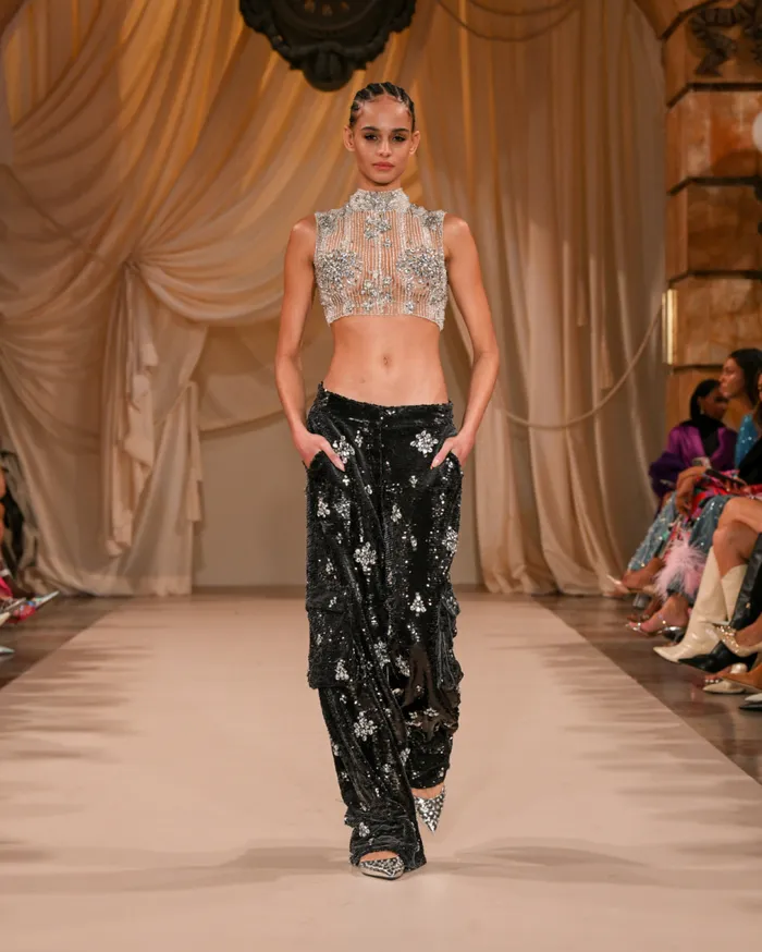 Women PatBO Tops and Bodysuits HANDBEADED CROPPED TOP Silver Women PatBO Tops and Bodysuits HANDBEADED CROPPED TOP Silver