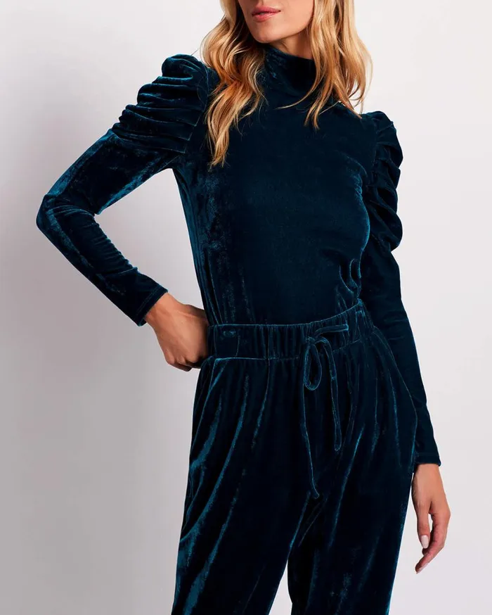Women PatBO Tops and Bodysuits LUXE VELVET TURTLENECK FINAL SALE Azure