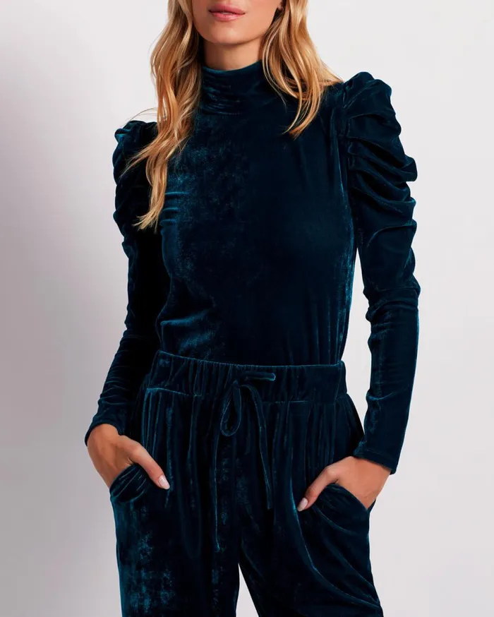 Women PatBO Tops and Bodysuits LUXE VELVET TURTLENECK FINAL SALE Azure Women PatBO Tops and Bodysuits LUXE VELVET TURTLENECK FINAL SALE Azure
