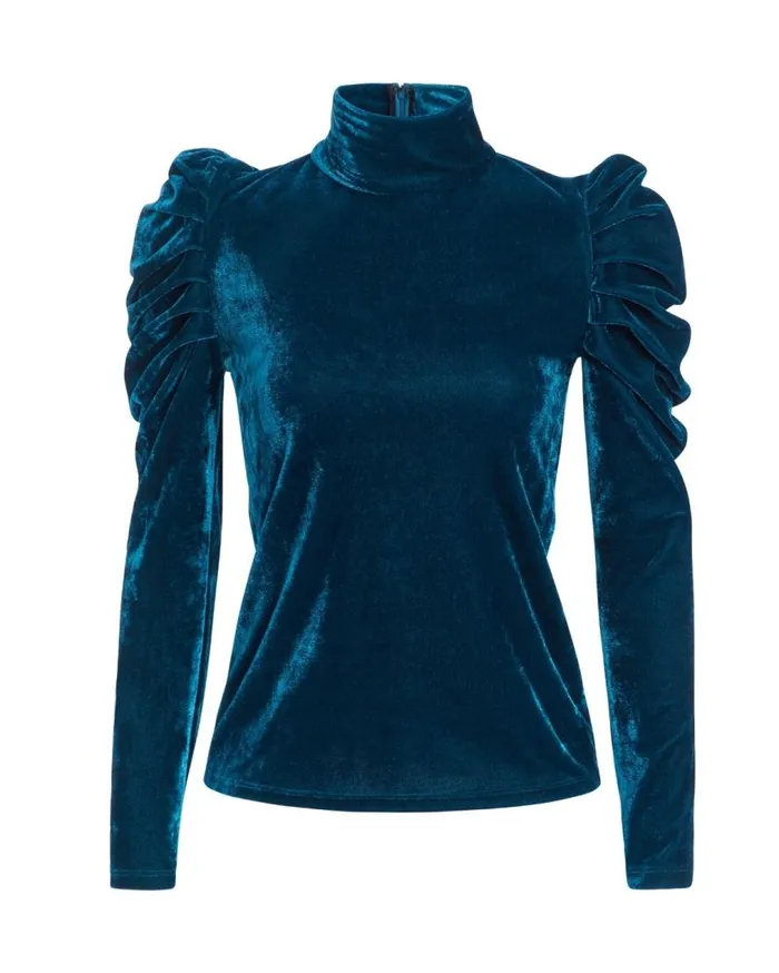 Women PatBO Tops and Bodysuits LUXE VELVET TURTLENECK FINAL SALE Azure Women PatBO Tops and Bodysuits LUXE VELVET TURTLENECK FINAL SALE Azure