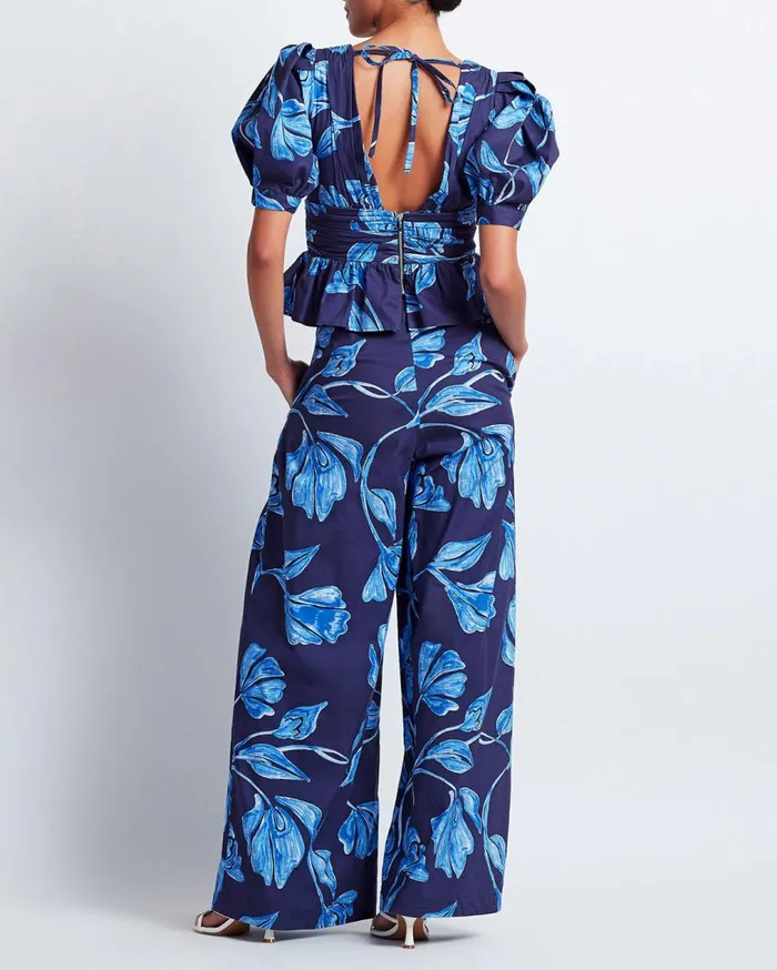 Women PatBO Tops and Bodysuits Nightflower Cotton Peplum Top FINAL SALE Indigo