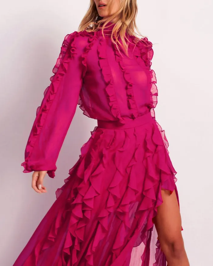 Women PatBO Tops and Bodysuits Ruffle High Neck Blouse FINAL SALE Fuchsia Women PatBO Tops and Bodysuits Ruffle High Neck Blouse FINAL SALE Fuchsia
